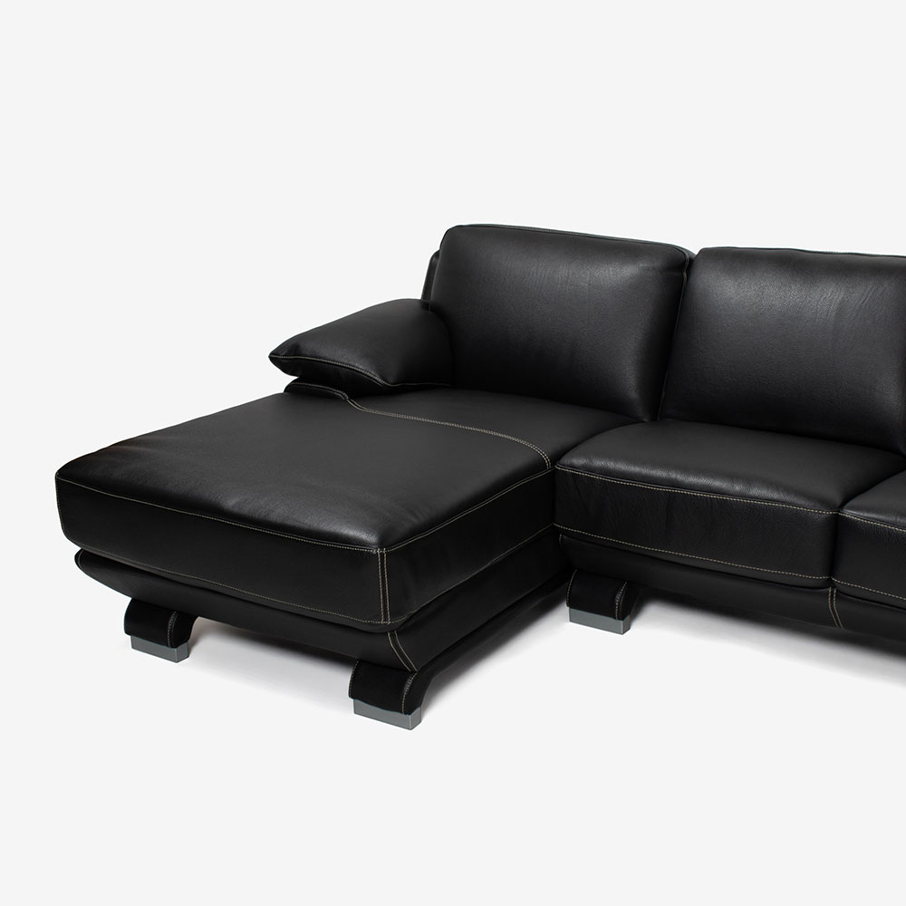 コーナーカウチソファ 向って左カウチ「L/S 01(エルエス01)」幅350x290cm 革ブラック色 #R-887C