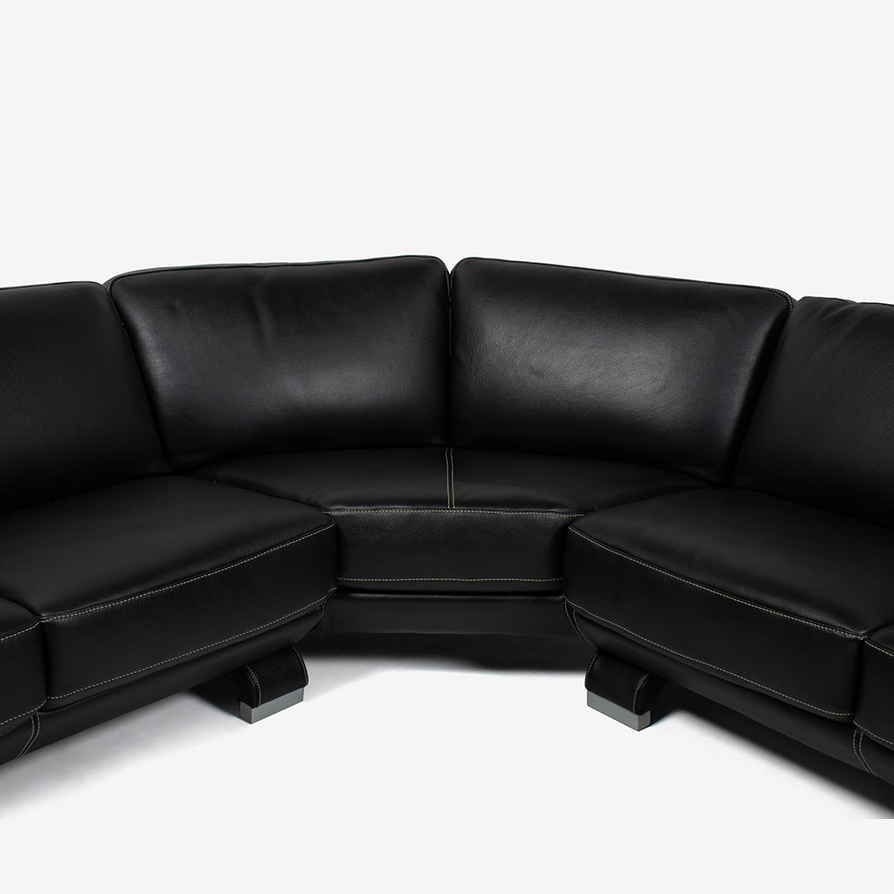 コーナーカウチソファ 向って左カウチ「L/S 01(エルエス01)」幅350x290cm 革ブラック色 #R-887C