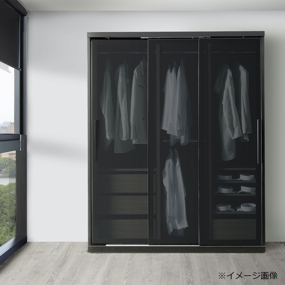 ワードローブ「RENNELL レンネル」幅161cm ガラス扉 引き戸タイプ ブラック【セール対象品のため5%OFF】
