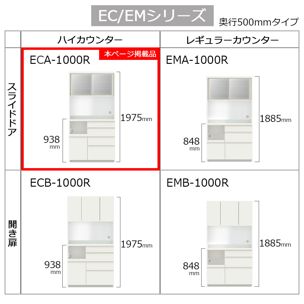Pamouna(パモウナ)オープンボード「ECA-1000R」幅100cm 奥行50cm 高さ197.5cm スライドドア ハイカウンター 全3色