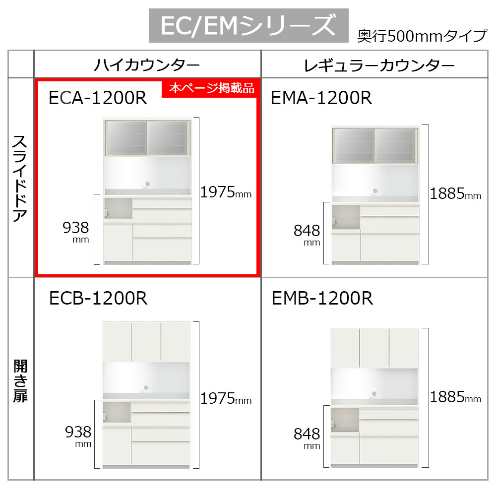 Pamouna(パモウナ)オープンボード「ECA-1200R」幅120cm 奥行50cm 高さ197.5cm スライドドア ハイカウンター 全3色