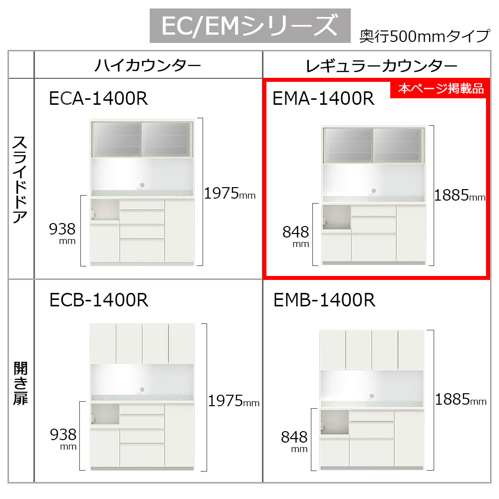 Pamouna(パモウナ)オープンボード「EMA-1400R」幅140cm 奥行50cm 高さ188.5cm スライドドア レギュラーカウンター 全3色