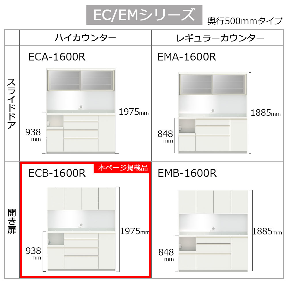 Pamouna（パモウナ）オープンボード「ECB-1600R」幅160cm 奥行50cm 高さ197.5cm 開き扉 ハイカウンター 全3色