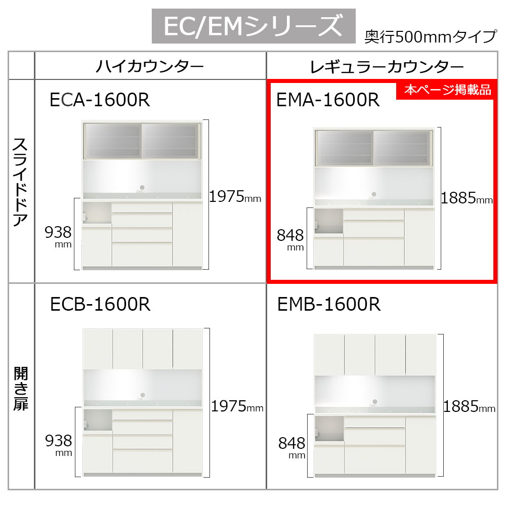 Pamouna(パモウナ)オープンボード「EMA-1600R」幅160cm 奥行50cm 高さ188.5cm スライドドア レギュラーカウンター 全3色