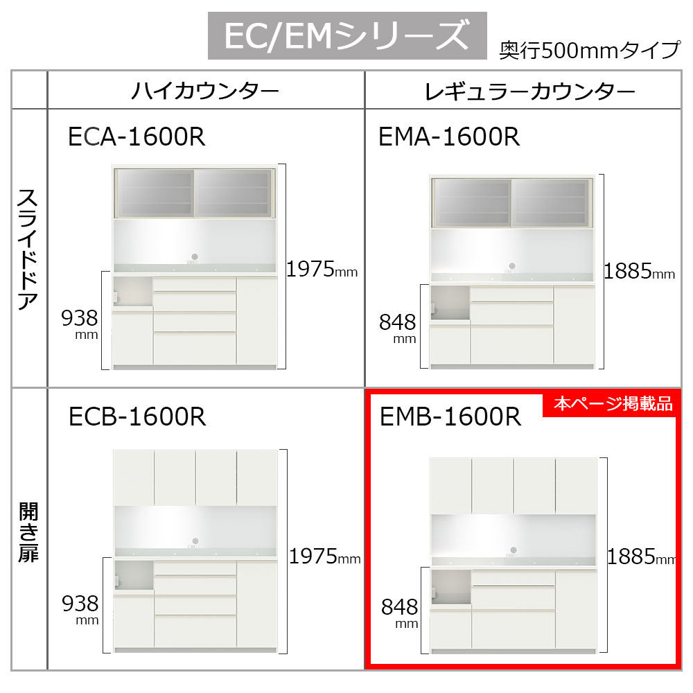 Pamouna(パモウナ)オープンボード「EMB-1600R」幅160cm 奥行50cm 高さ188.5cm 開き扉 レギュラーカウンター 全3色