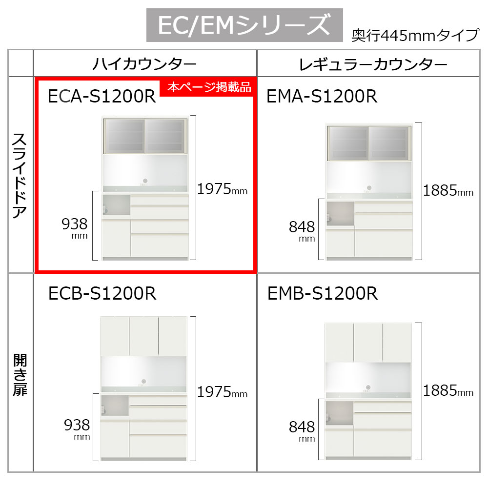 Pamouna(パモウナ)オープンボード「ECA-S1200R」幅120cm 奥行44.5cm 高さ197.5cm スライドドア ハイカウンター 全3色