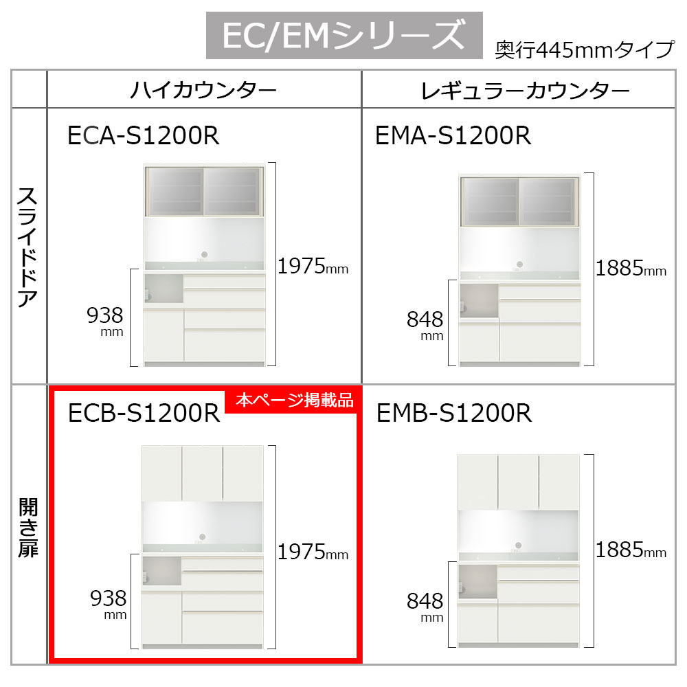 Pamouna(パモウナ)オープンボード「ECB-S1200R」幅120cm 奥行44.5cm 高さ197.5cm 開き扉 ハイカウンター 全3色
