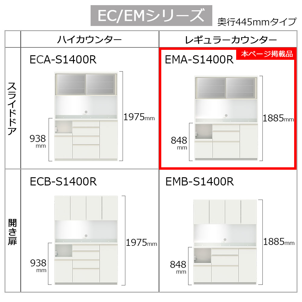 Pamouna（パモウナ）オープンボード「EMA-S1400R」幅140cm 奥行44.5cm 高さ188.5cm スライドドア レギュラーカウンター 全3色