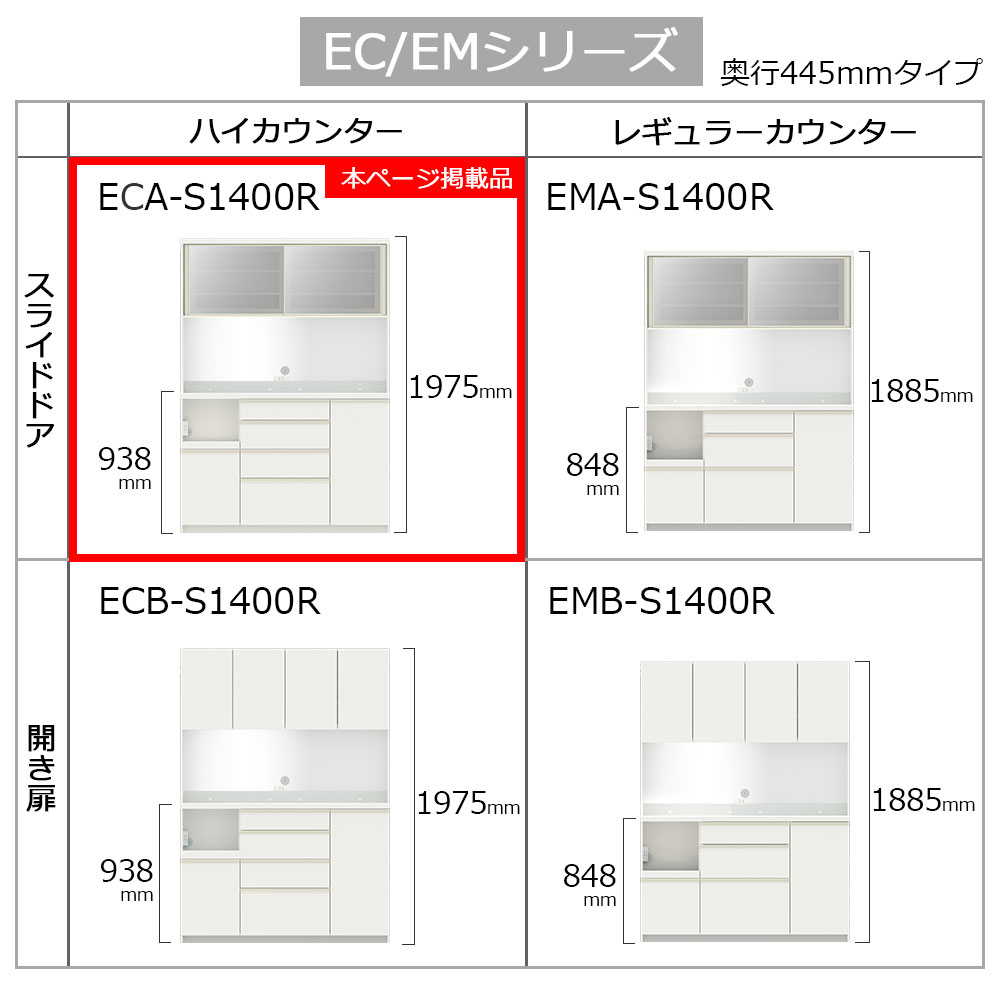 Pamouna(パモウナ)オープンボード「ECA-S1400R」幅140cm 奥行44.5cm 高さ197.5cm スライドドア ハイカウンター 全3色