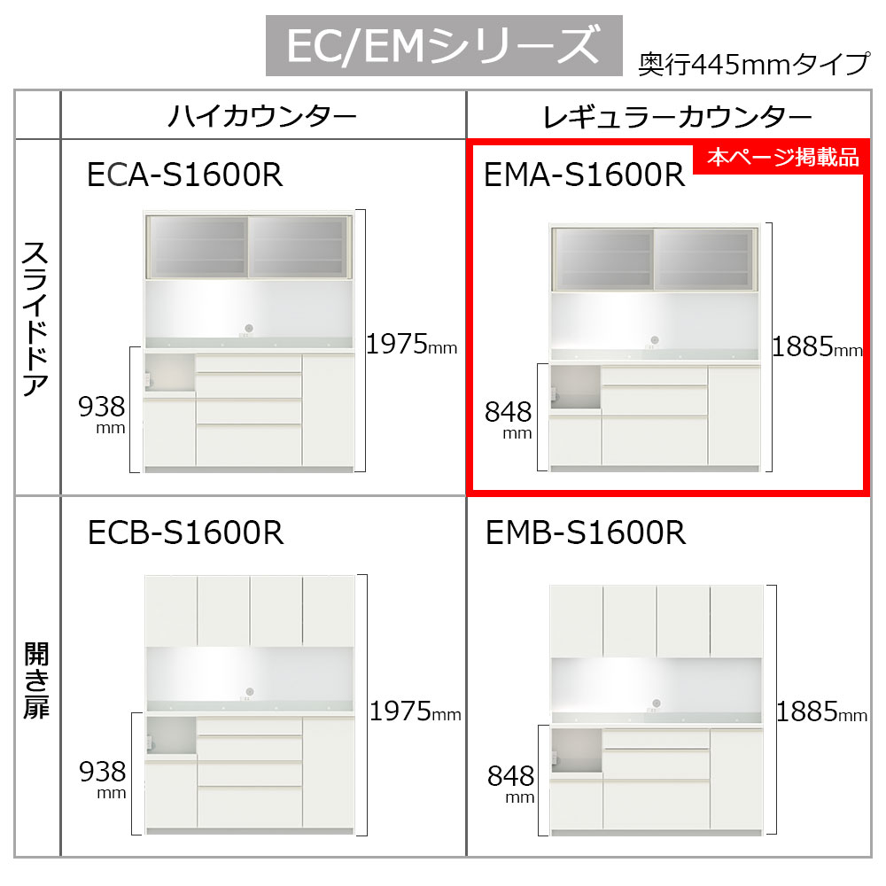 Pamouna（パモウナ）オープンボード「EMA-S1600R」幅160cm 奥行44.5cm 高さ188.5cm スライドドア レギュラーカウンター 全3色