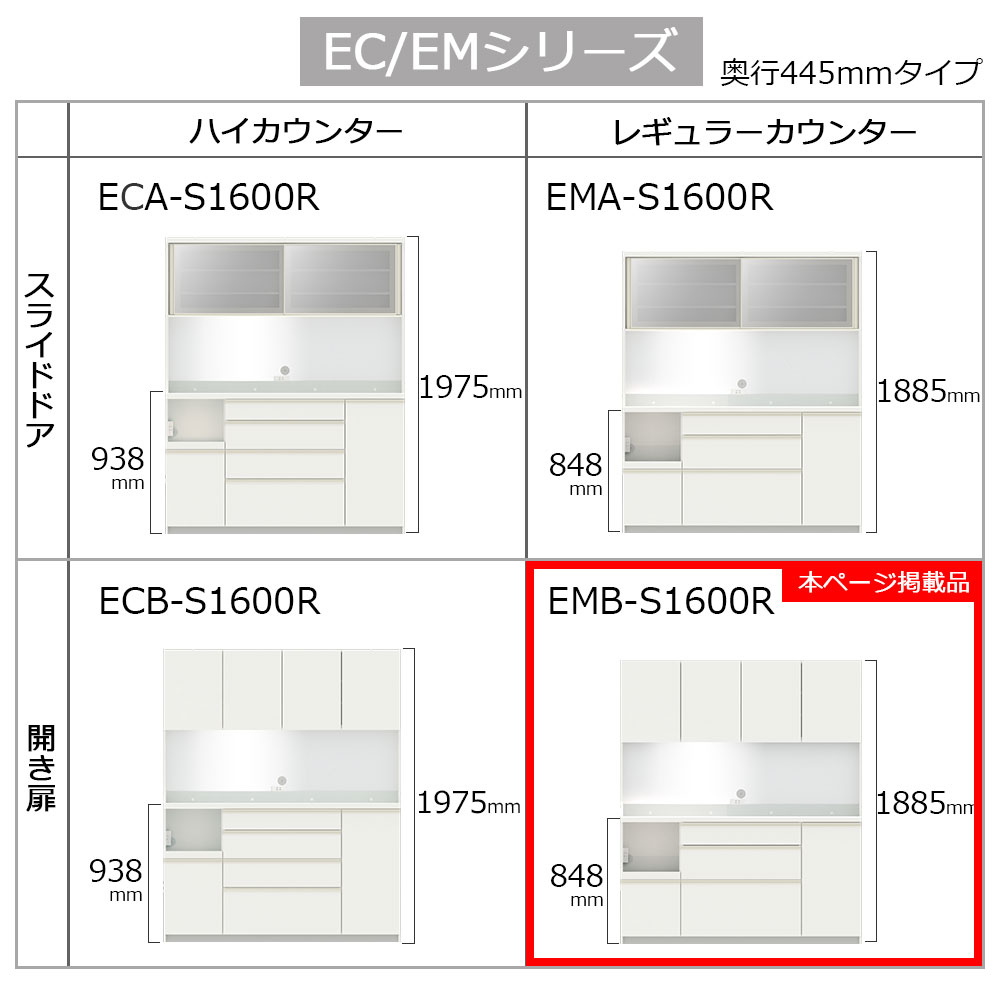 Pamouna(パモウナ)オープンボード「EMB-S1600R」幅160cm 奥行44.5cm 高さ188.5cm 開き扉 レギュラーカウンター 全3色