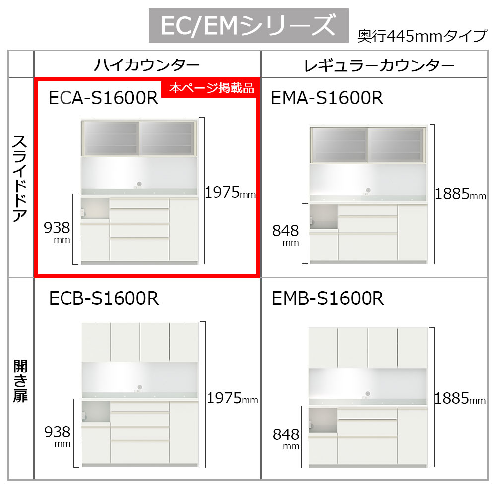 Pamouna(パモウナ)オープンボード「ECA-S1600R」幅160cm 奥行44.5cm 高さ197.5cm スライドドア ハイカウンター 全3色