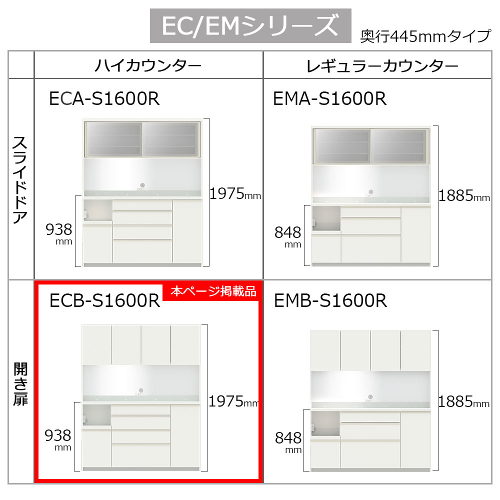 Pamouna(パモウナ)オープンボード「ECB-S1600R」幅160cm 奥行44.5cm 高さ197.5cm 開き扉 ハイカウンター 全3色