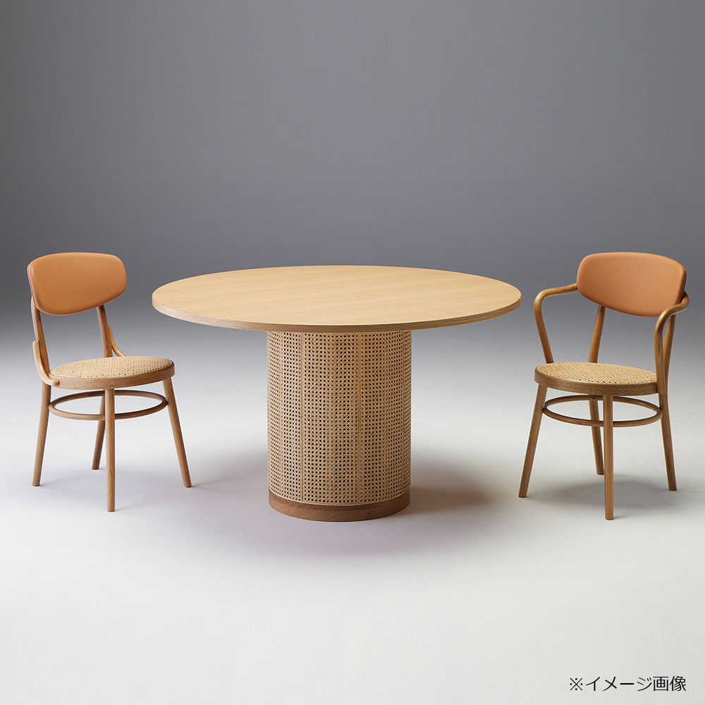 秋田木工 ダイニングテーブル「AT-2」円形 直径120cm ナラ材ホワイトオーク色(艶消し)脚部 籐【受注生産品】