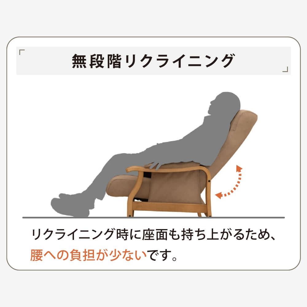 リクライニングチェア「トレニア」木部BR/張地RYCH 座面高さ2タイプ(H42cm・L39cm)＋［オプション]オットマン【オンラインショップ限定品】