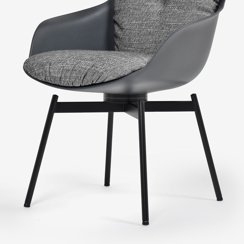 ROLF BENZ（ロルフベンツ）ダイニングチェア「600」回転式　座面：布グレー色　シートシェル：プラスチックアントラサイト色　脚：スチールブラック色【次回入荷未定】