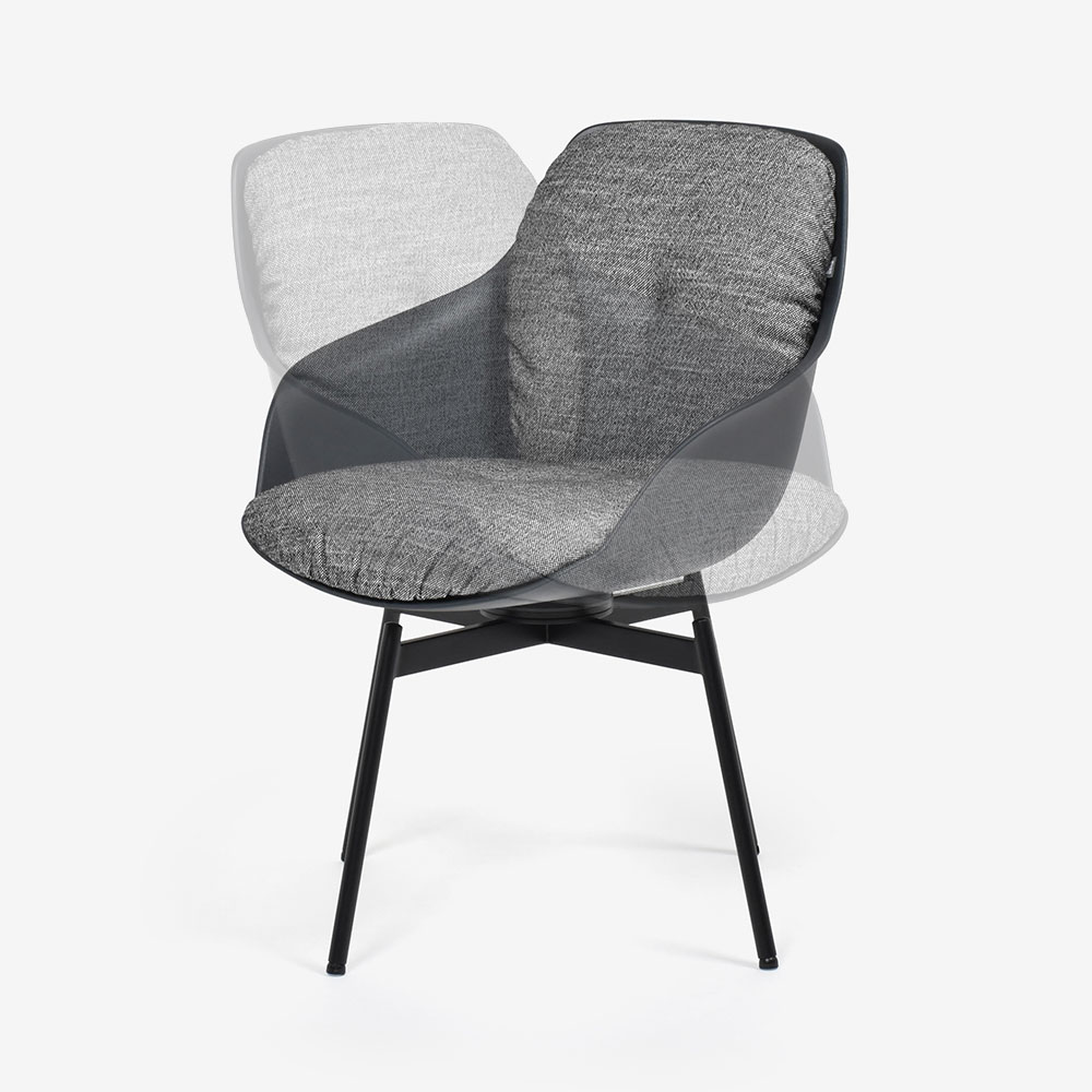 ROLF BENZ（ロルフベンツ）ダイニングチェア「600」回転式　座面：布グレー色　シートシェル：プラスチックアントラサイト色　脚：スチールブラック色【次回入荷未定】