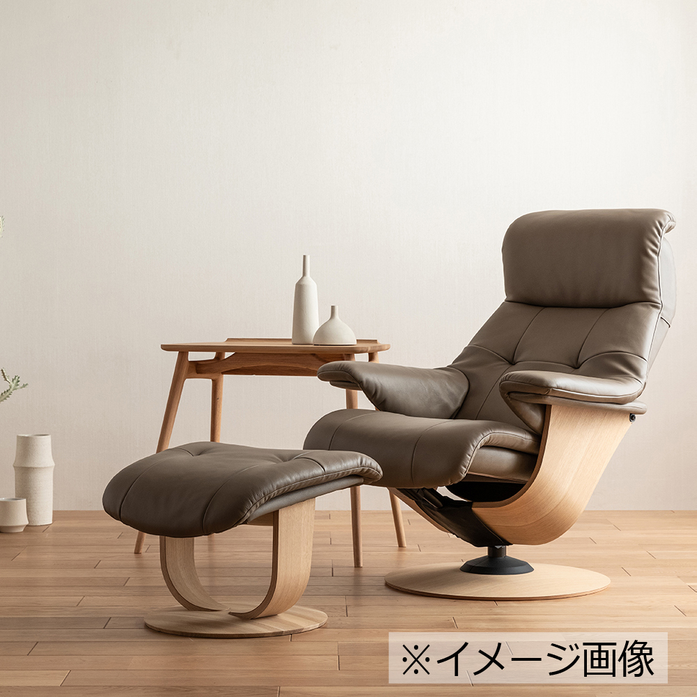 カリモク家具 リクライニングチェア「R307」半革#X803カーキ色 木部ピュアオーク色