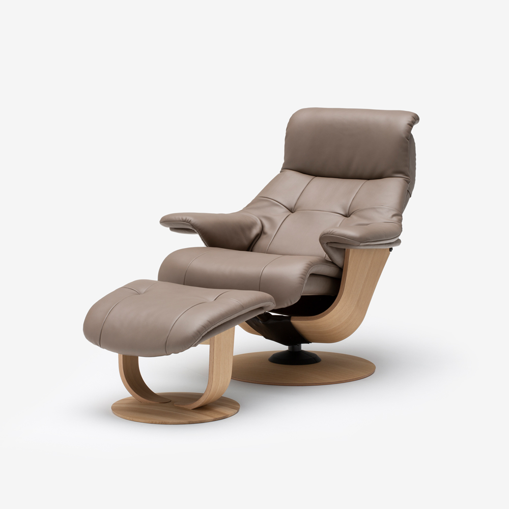 カリモク家具 リクライニングチェア「R307」半革#X803カーキ色 木部ピュアオーク色
