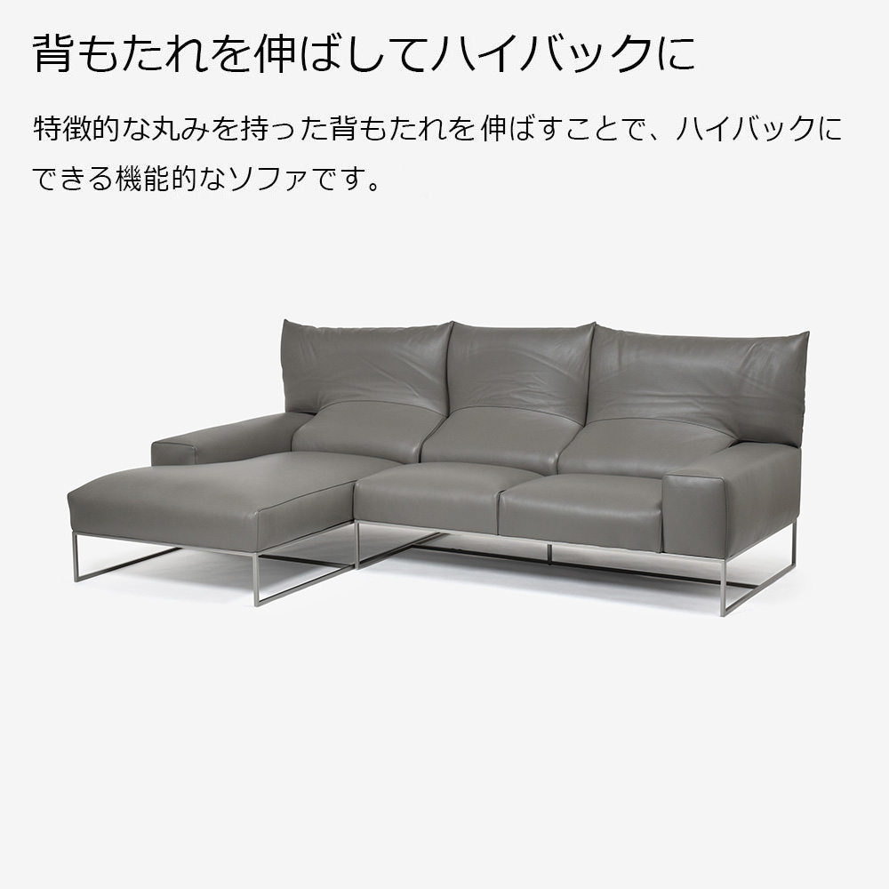 erba(エルバイタリア)カウチソファ2点セット 向って左カウチ「フォーエバーヤング」幅250cm 革#C ライトグレー色【お手入れキットの特典付き】