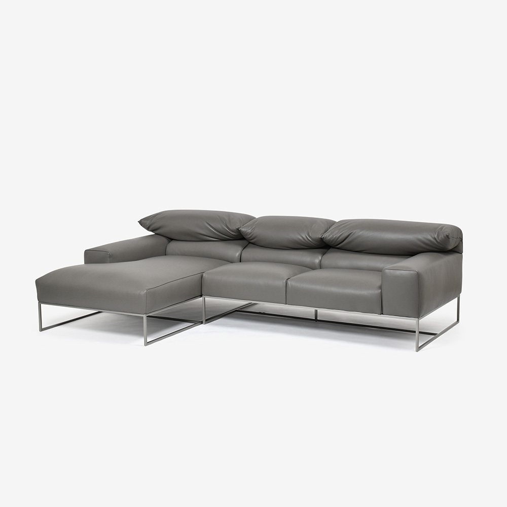 erba(エルバイタリア)カウチソファ2点セット 向って左カウチ「フォーエバーヤング」幅250cm 革#C ライトグレー色【お手入れキットの特典付き】