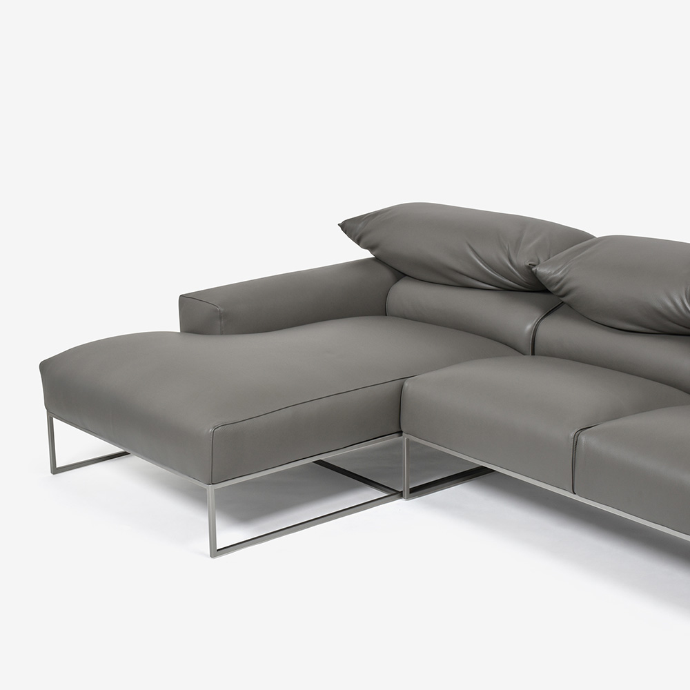 erba(エルバイタリア)カウチソファ2点セット 向って左カウチ「フォーエバーヤング」幅250cm 革#C ライトグレー色【お手入れキットの特典付き】
