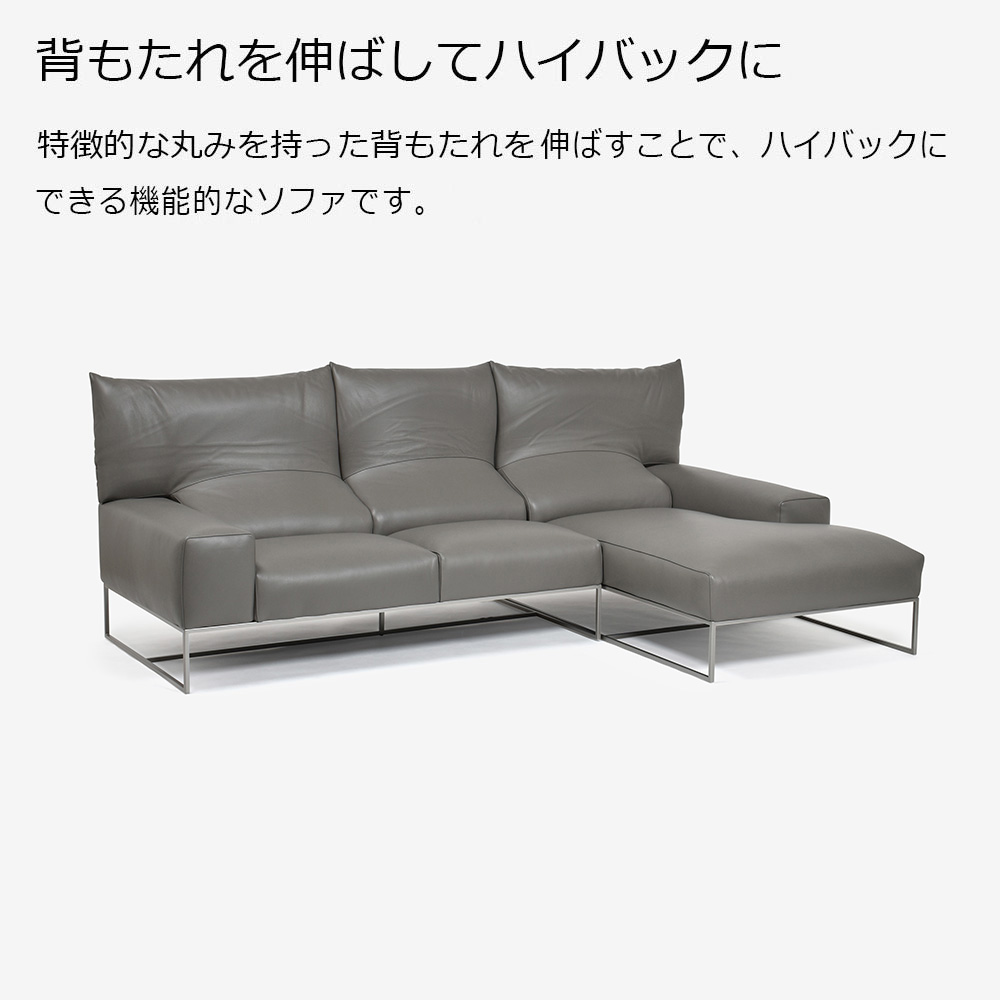 erba(エルバイタリア)カウチソファ2点セット 向って右カウチ「フォーエバーヤング」幅250cm 革#C ライトグレー色【お手入れキットの特典付き】