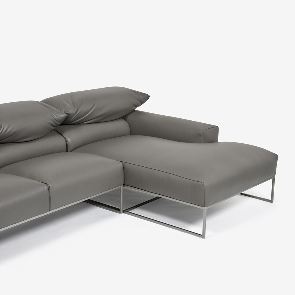 erba(エルバイタリア)カウチソファ2点セット 向って右カウチ「フォーエバーヤング」幅250cm 革#C ライトグレー色【お手入れキットの特典付き】