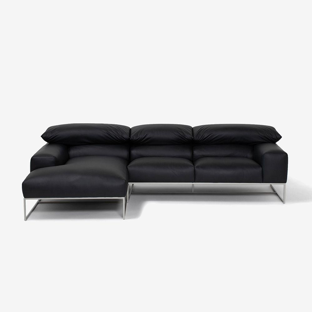 erba（エルバイタリア）カウチソファ2点セット 向って左カウチ「フォーエバーヤング」幅250cm 革#C ブラック色【お手入れキットの特典付き】