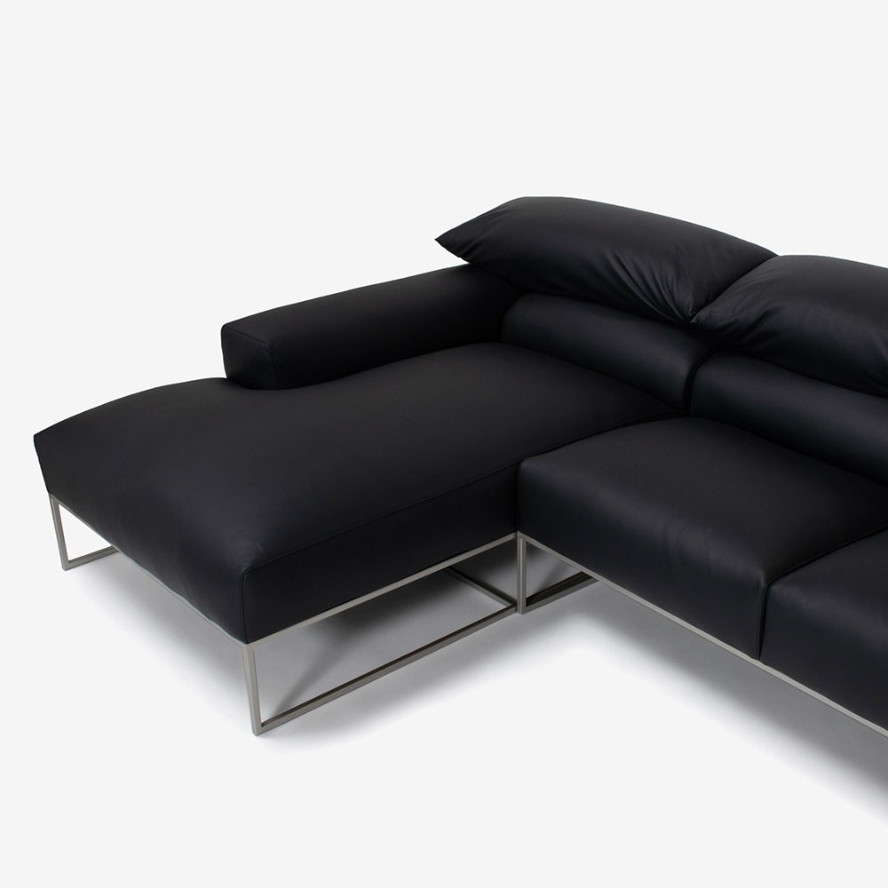 erba(エルバイタリア)カウチソファ2点セット 向って左カウチ「フォーエバーヤング」幅250cm 革#C ブラック色【お手入れキットの特典付き】