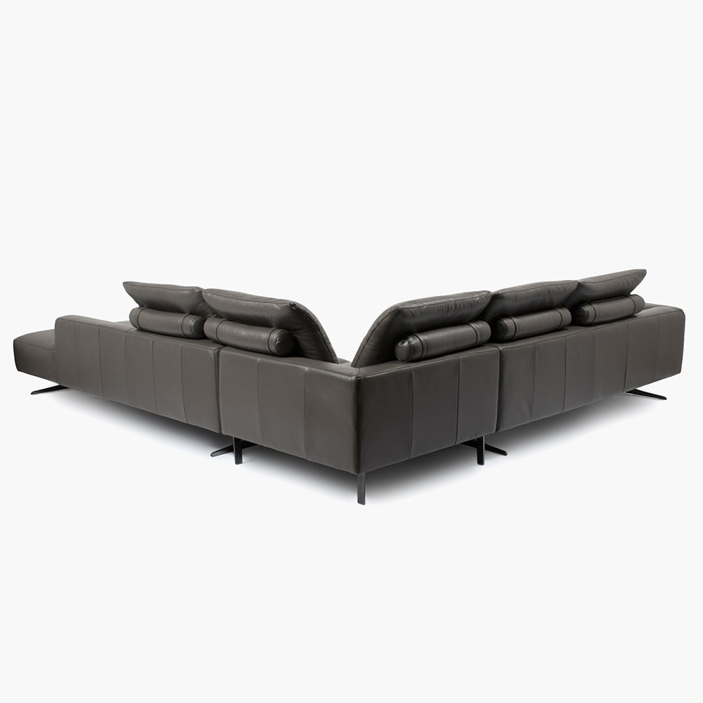 コーナーカウチソファ 3点セット「L/S 59(エルエス59)」321x287cm カウチ背無し大(向って右肘)+コーナーチェア+片肘ソファ向って左肘 革グラファイト色 #J-112E