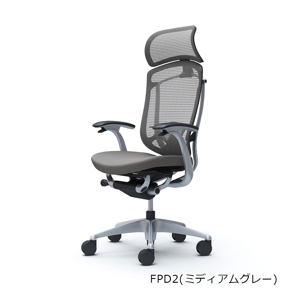 「コンテッサセコンダ」座面/クッション フレームカラー/シルバー ボディーカラー/グレー 大型ヘッドレスト デザインアーム 張地全13色 ランバーサポート有・無【受注生産品】okamura(オカムラ)
