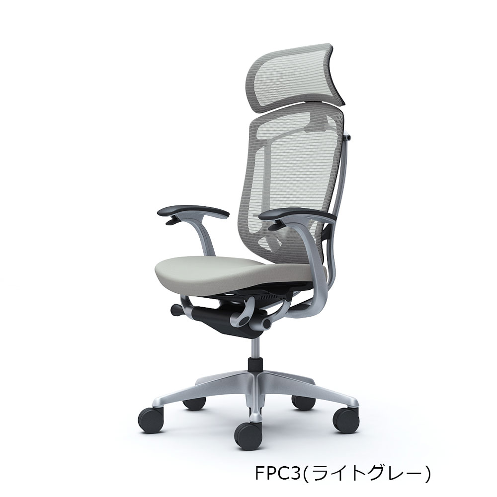 「コンテッサセコンダ」座面/クッション フレームカラー/シルバー ボディーカラー/グレー 大型ヘッドレスト デザインアーム 張地全13色 ランバーサポート有・無【受注生産品】okamura(オカムラ)