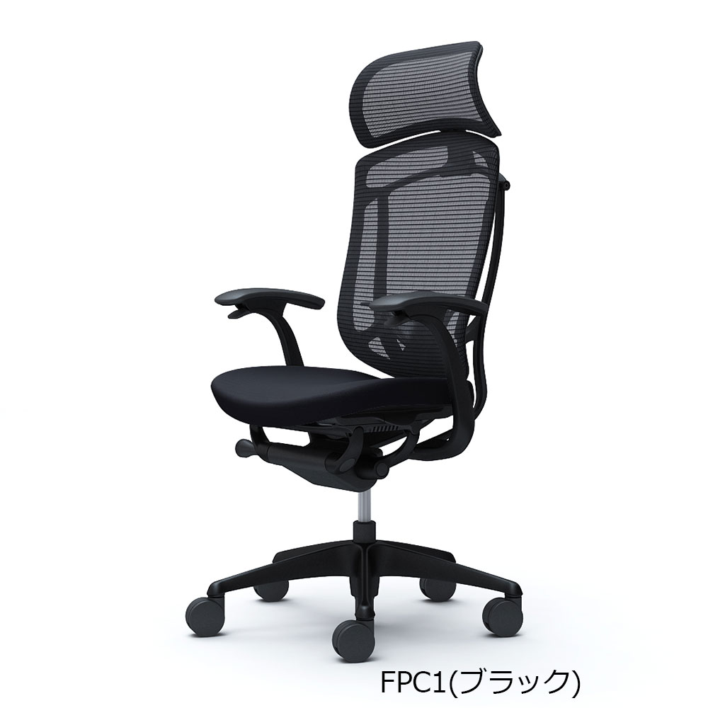 「コンテッサセコンダ」座面/クッション フレームカラー/ブラック ボディーカラー/ブラック 大型ヘッドレスト デザインアーム 張地全13色 ランバーサポート有・無【受注生産品】okamura(オカムラ)