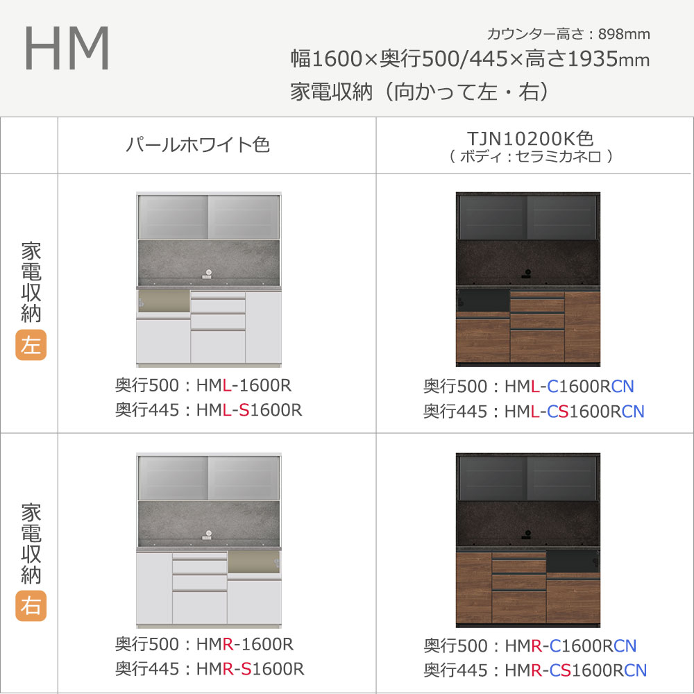 Pamouna(パモウナ)オープンボード「HM-1600R」幅160cm 高さ193.5cm 奥行2サイズ(50cm・44.5cm) 家電収納2タイプ(向かって左・右)下台扉収納タイプ 全2色