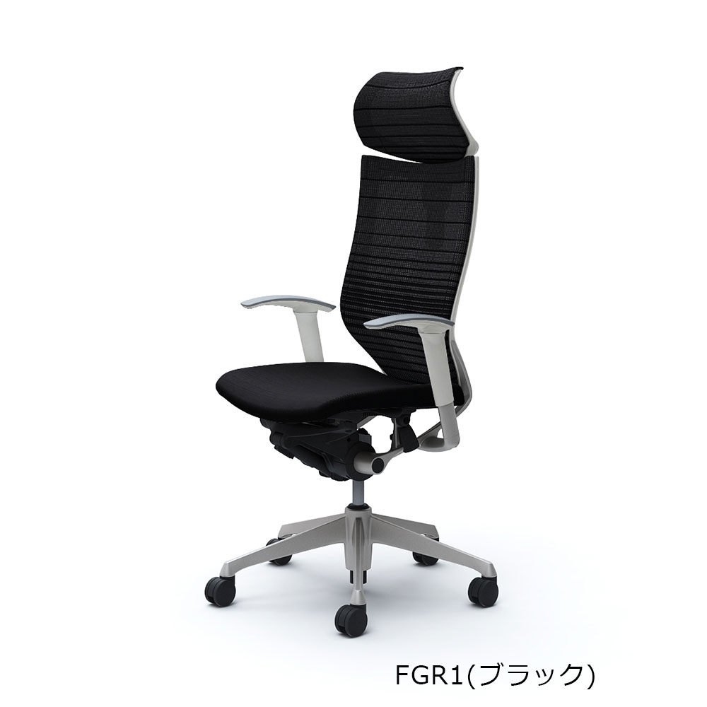 「バロンチェア CP81DW-FGR 」エクストラハイバック 可動ヘッドレスト 座面/クッション 背/グラデーションサポートメッシュ フレーム/シルバー ボディーカラー/ホワイト アジャストアーム 全6色【受注生産品】okamura(オカムラ)