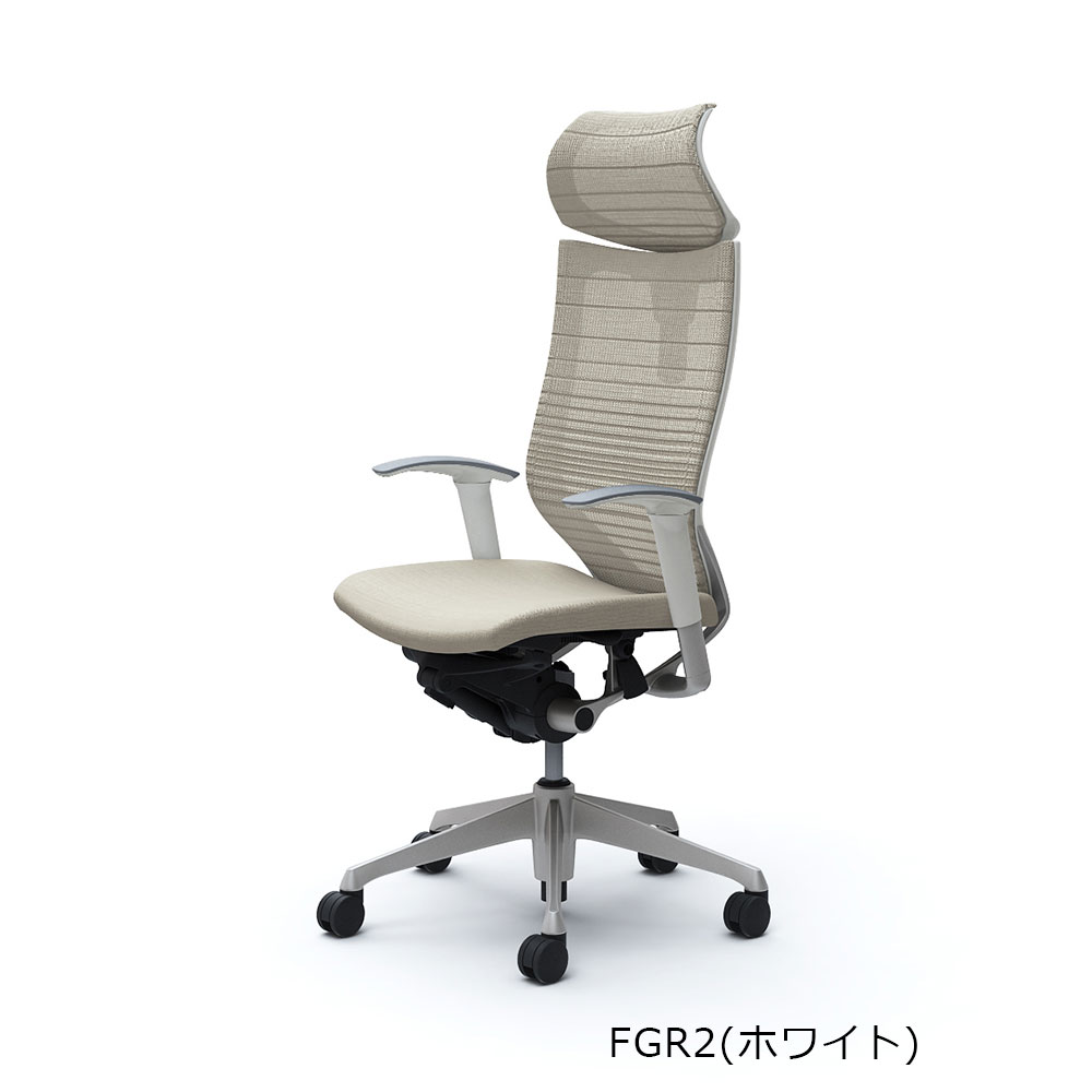 「バロンチェア CP81DW-FGR 」エクストラハイバック 可動ヘッドレスト 座面/クッション 背/グラデーションサポートメッシュ フレーム/シルバー ボディーカラー/ホワイト アジャストアーム 全6色【受注生産品】okamura(オカムラ)