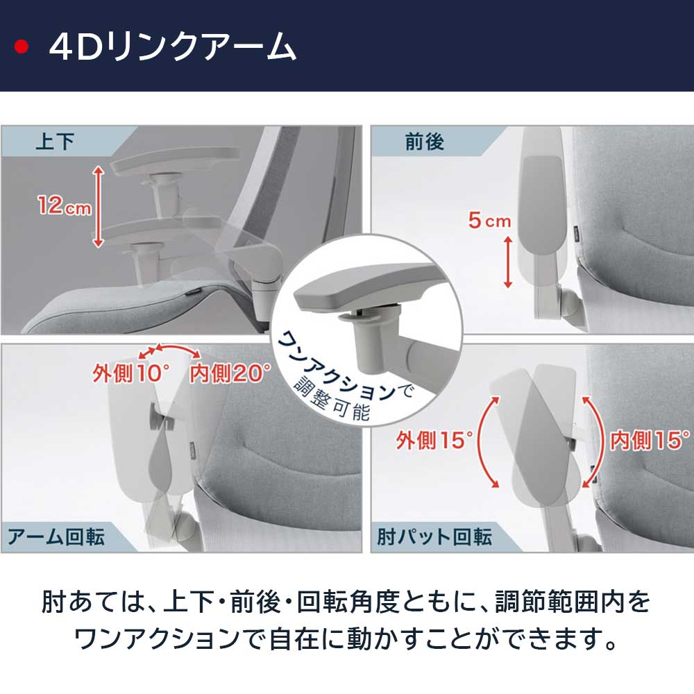 デスクチェア「アクト2 KJ427SAEMW2T3W2」アジャスタブル肘 ヘッドレスト付き ランバーサポート付き ベースカラー/オフブラック 張地/ダークグレー【受注生産品】