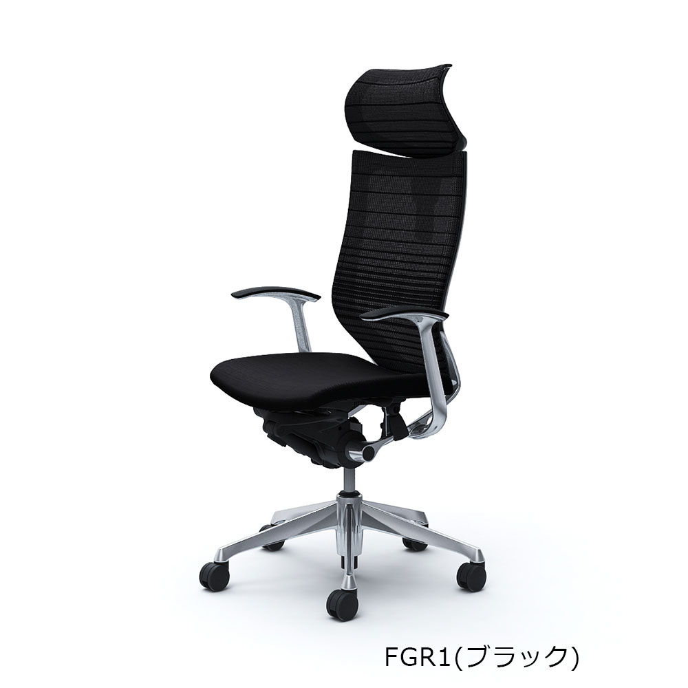 「バロンチェア CP41BR-FGR 」エクストラハイバック 可動ヘッドレスト 座面/クッション 背/グラデーションサポートメッシュ フレーム/ポリッシュ ボディーカラー/ブラック デザインアーム 張地全6色【受注生産品】okamura(オカムラ)