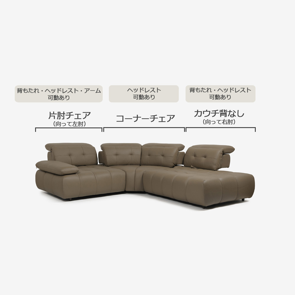 CORIUM(コリウム)コーナーカウチソファ3点セット 向って右カウチ「ヴァロ model.COR-A6351」革#CO-JRY513E パインバーク色