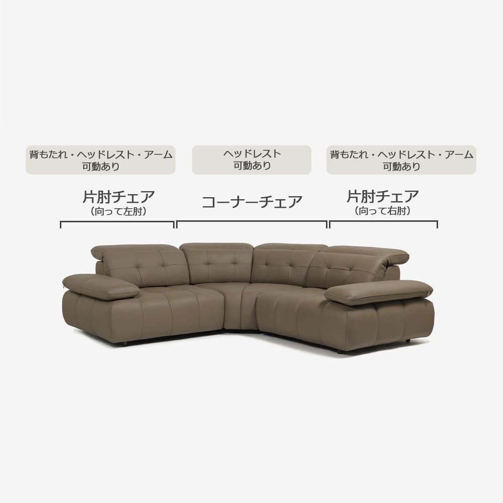 CORIUM(コリウム)コーナーソファ3点セット「ヴァロ model.COR-A6351」革#CO-JRY513E パインバーク色