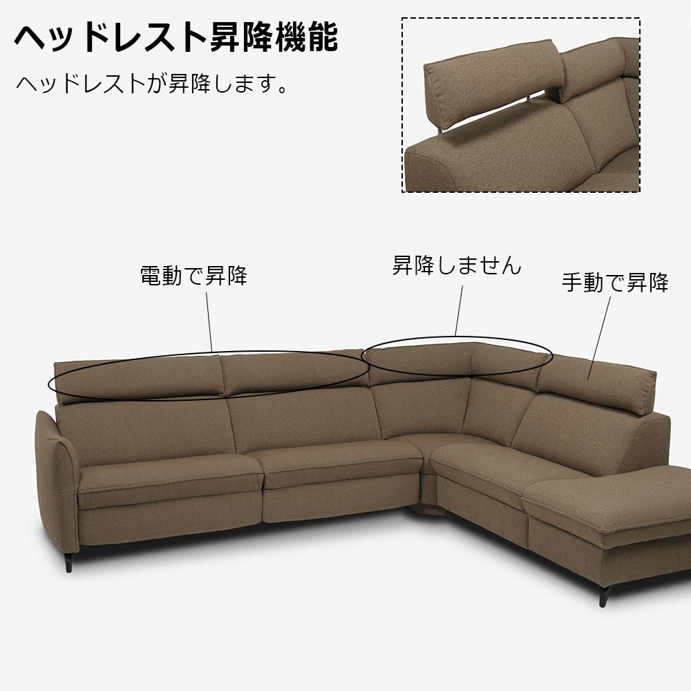 himolla（ヒモラ）電動リクライニングコーナーソファ（向って左）「プラノポリー」布#20ツンドラ【次回入荷未定】