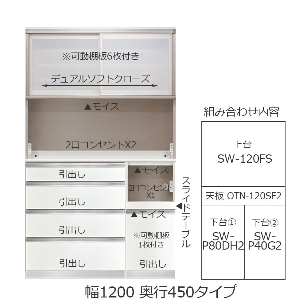 AYANO(綾野製作所)ダイニングボード「スタイン」幅120.2cm 奥行45cm 高さ202cm パールホワイト色【受注生産品】【セール対象品のため5%OFF】