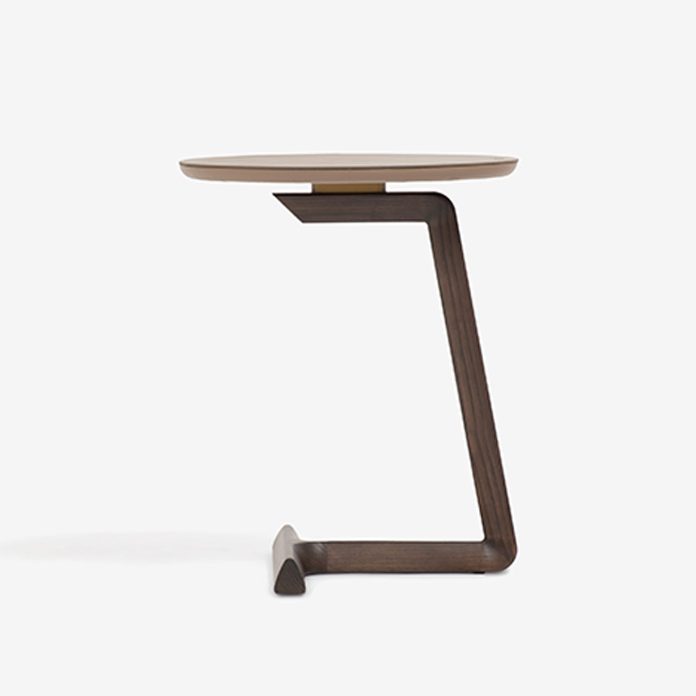 PoltronaFrau(ポルトローナ・フラウ)サイドテーブル楕円形「Fidelio フィデリオ」 アッシュ材モカ色 革トープ色