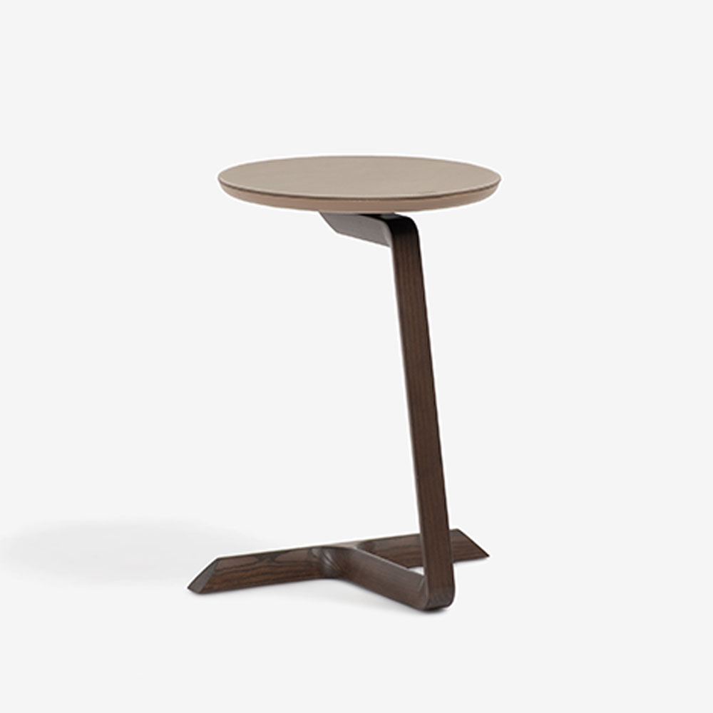 PoltronaFrau(ポルトローナ・フラウ)サイドテーブル楕円形「Fidelio フィデリオ」 アッシュ材モカ色 革トープ色