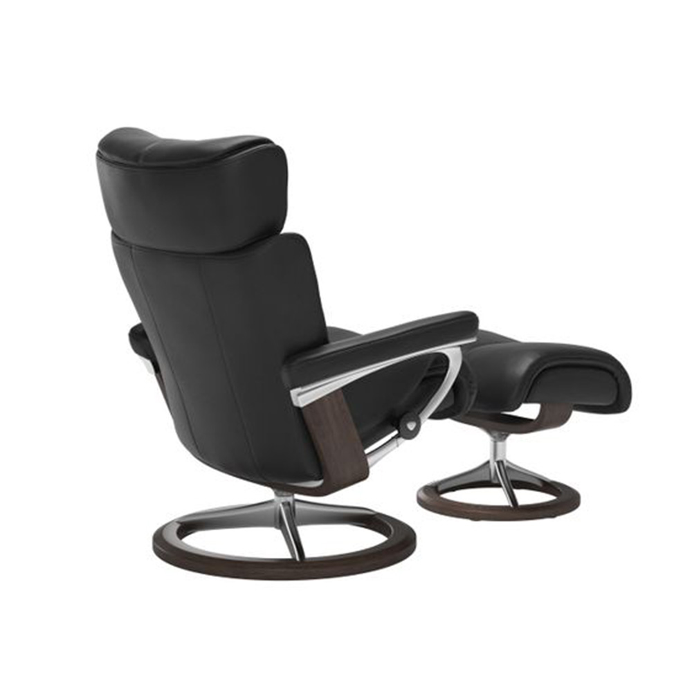 EKORNES(エコーネス)リクライニングチェア「ストレスレス マジック(M)シグニチャー」オットマン付 革#ノブレス ブラック 木部:ウェンゲ