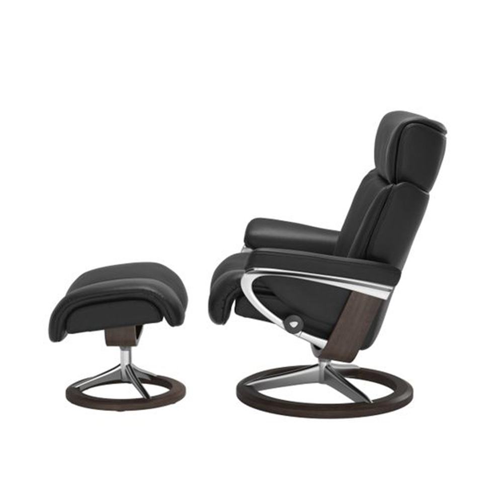 EKORNES(エコーネス)リクライニングチェア「ストレスレス マジック(M)シグニチャー」オットマン付 革#ノブレス ブラック 木部:ウェンゲ