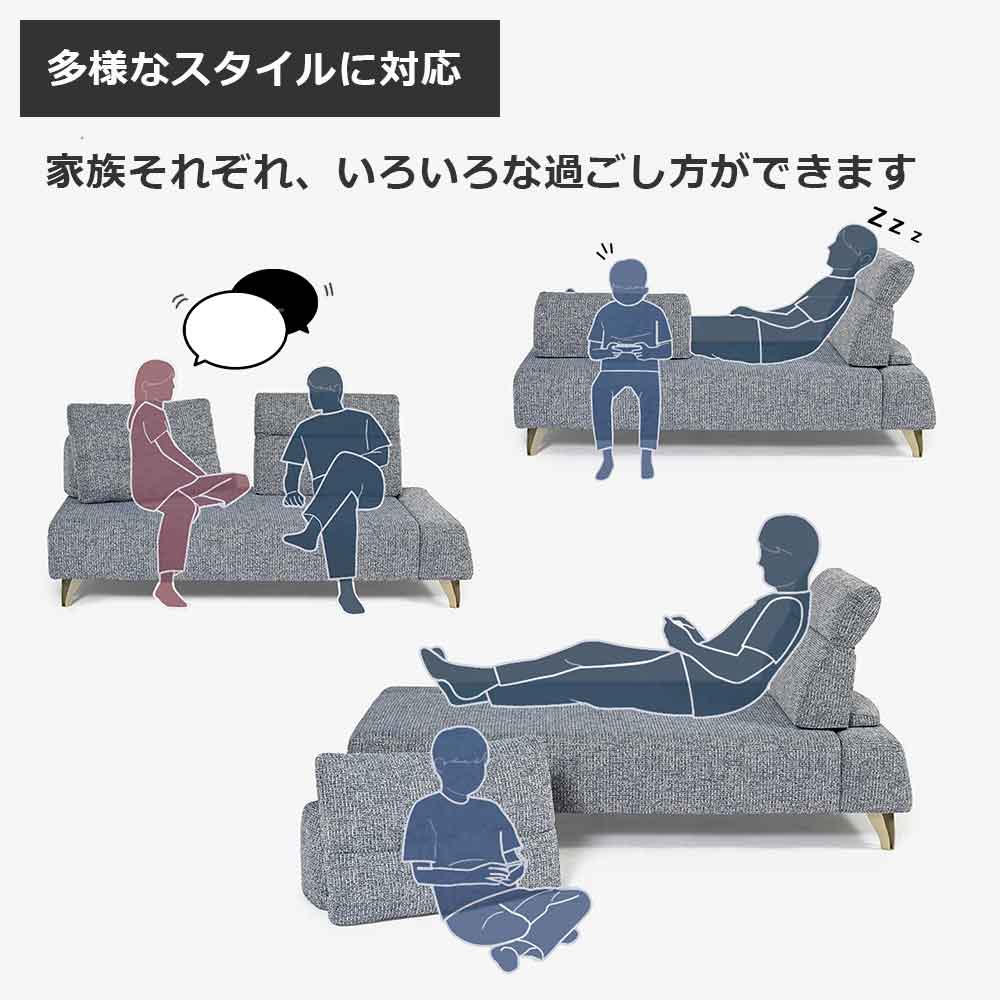 コーナーソファ8点セット「ミラージュNM/SD」 ソファベース向って左肘 シェーズロング向かって右肘 カバーリング仕様 張地#布B MNR81 ブルー色 金属脚【受注生産品】