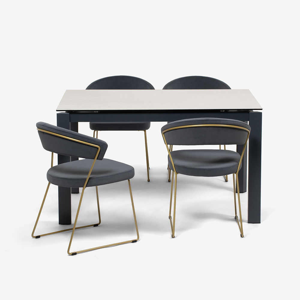 Calligaris(カリガリス)伸長式ダイニングテーブル「Duca CS4089」幅130-190cm 天板セラミック:ソルトホワイト/脚部スチール:マットグレー