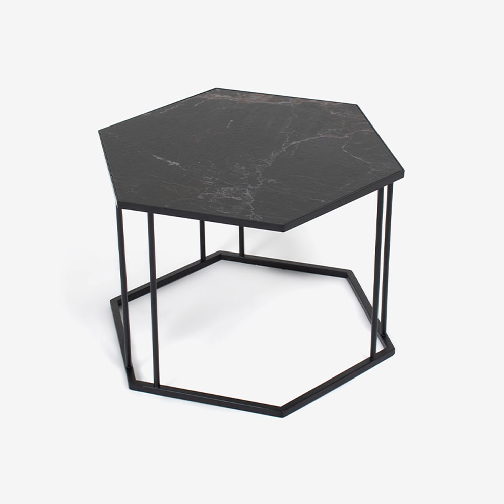 Calligaris(カリガリス)サイドテーブル 「レニーCS5133-EG」六角形 大 セラミック カルカッタブラックマーブル色